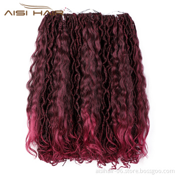Aisi Hair Goddess Faux Locs Crochet Braids Hair Wine Red Faux Locks Synthetic Braids Hairpieces Extensions For Black Women